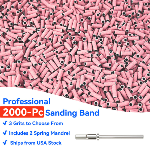 2000 PCS Sanding Bands Bulk - Coarse/Medium/Fine 3 Grits 3mm Nail Drill Bits | Includes 1 Mandrel | Salon Manicure Tools | USA Stock