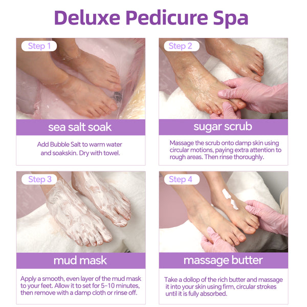 FOOTNICE 150 Sets Scented Foot Care Kit - 4 Step Pedicure Routine with Soak, Scrub, Mask & Butter | Bulk Spa Gift Set for Home & Salon（USA Stock）