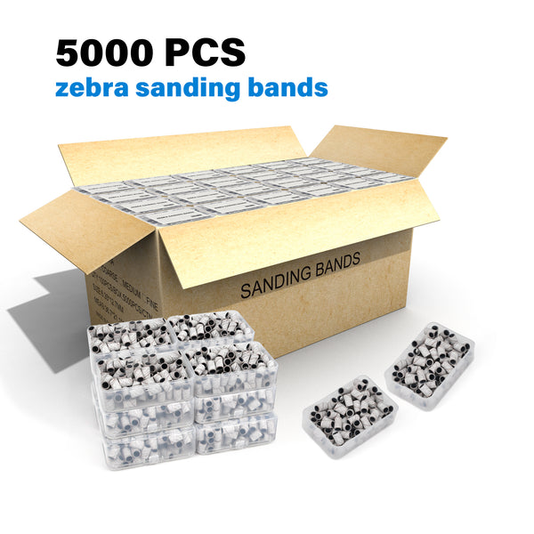 Footnice 5000 PCS Zebra Sanding Bands Bulk - Coarse/Medium/Fine 3 Grits 6.3mm Nail Drill Bits | Includes Mandrel | Salon Manicure Tools | USA Stock