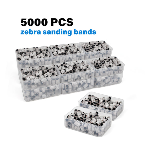 Footnice 5000 PCS Zebra Sanding Bands Bulk - Coarse/Medium/Fine 3 Grits 6.3mm Nail Drill Bits | Includes Mandrel | Salon Manicure Tools | USA Stock