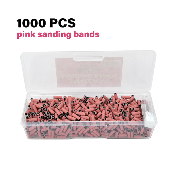FOOTNICE 1000 PCS Sanding Bands Bulk - Coarse/Medium/Fine 3 Grits 3mm Nail Drill Bits | Includes 1 Mandrel | Salon Manicure Tools | USA Stock